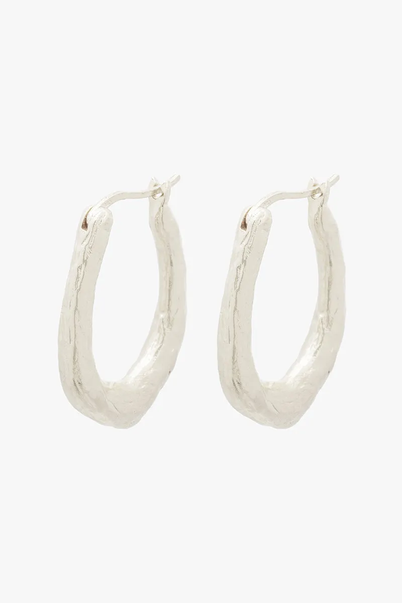 Organic Hammered Oval Hoop Silver (20mm)