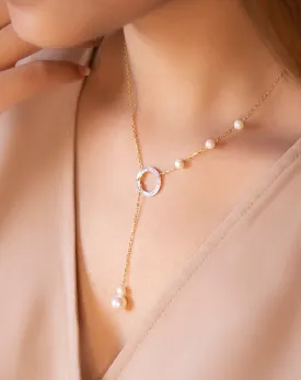 Pearl Circle Lariat Necklace