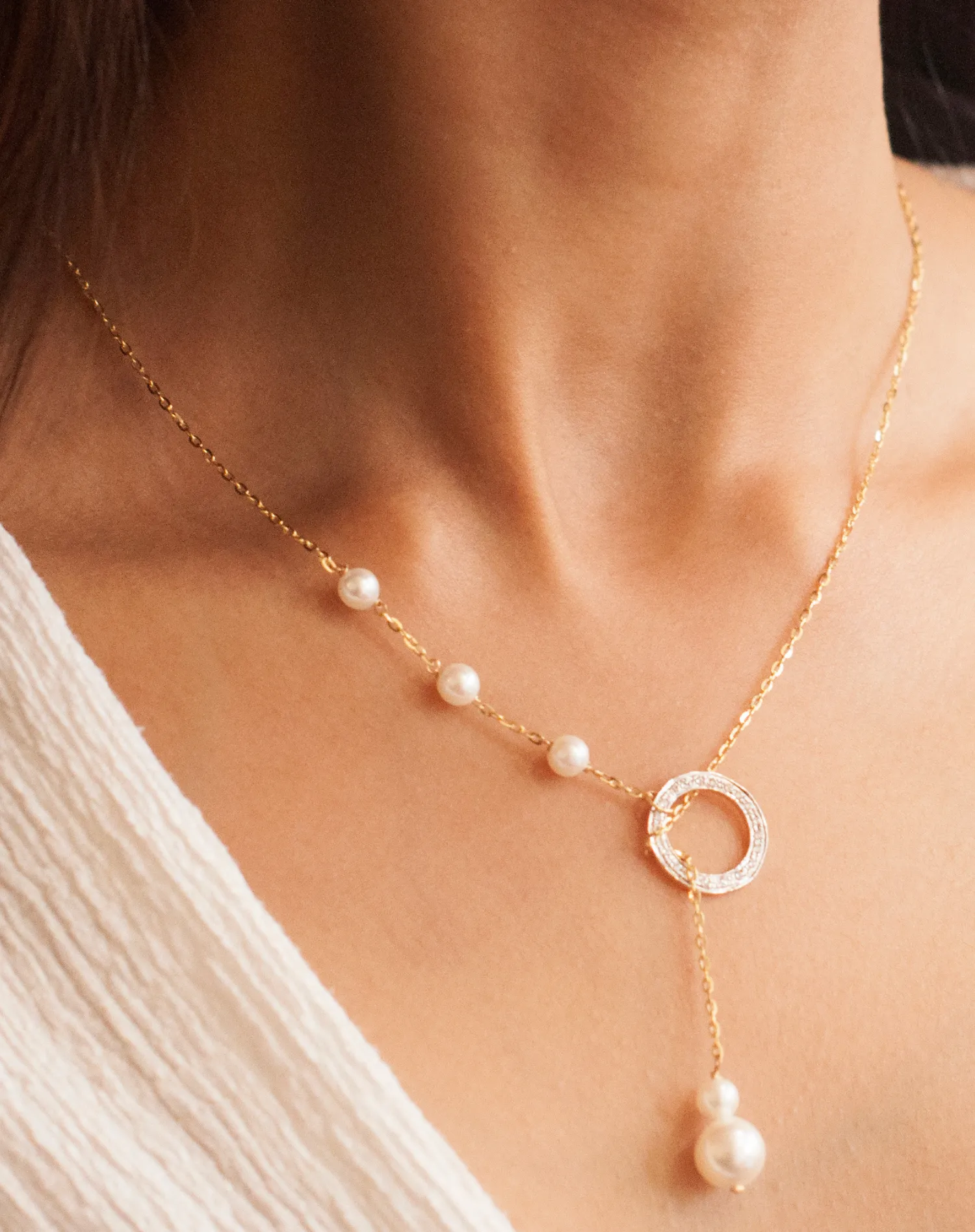 Pearl Circle Lariat Necklace