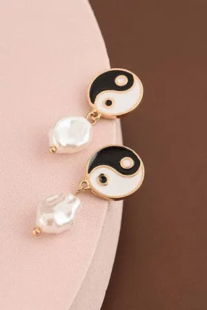 Pearl Drop Yin-Yang Earrings