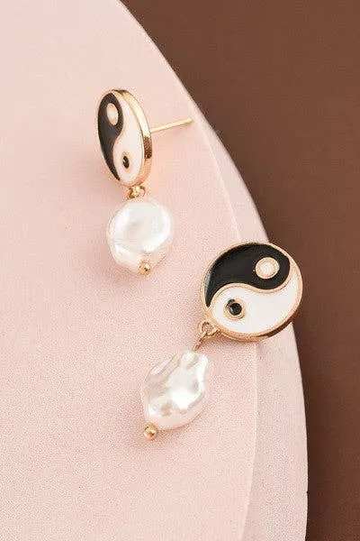 Pearl Drop Yin-Yang Earrings