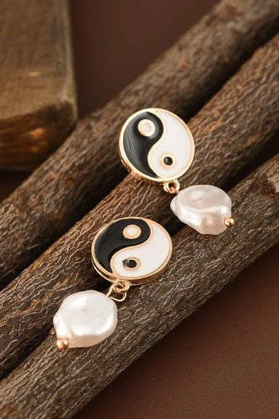 Pearl Drop Yin-Yang Earrings