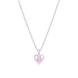 Pink CZ Heart Pendant in Sterling Silver