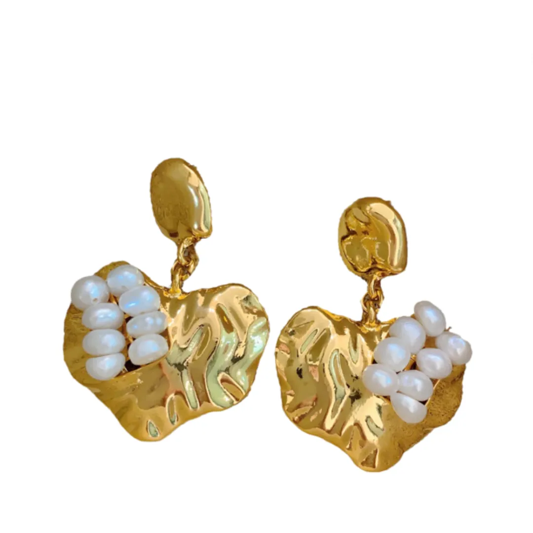 Pre Order:  Retro Exaggerated Heart Pearl Earrings