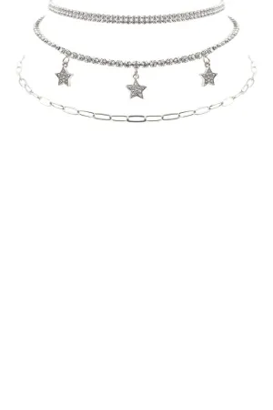 Rhinestone Star Charm 3 Layered Necklace