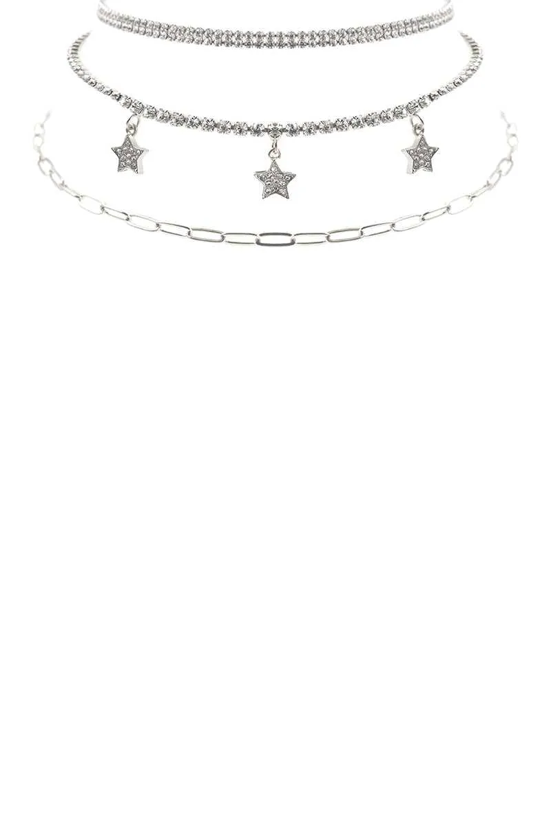 Rhinestone Star Charm 3 Layered Necklace