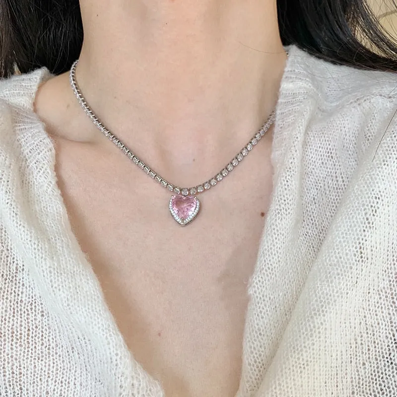 Shimmering Pink Heart Necklace