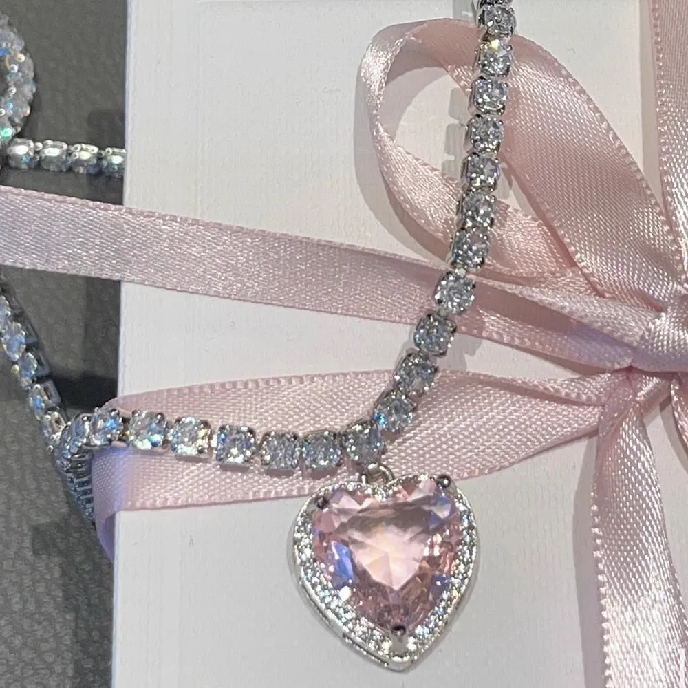 Shimmering Pink Heart Necklace