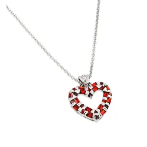 Silver 925 Garnet CZ Rhodium Plated Heart Pendant Necklace