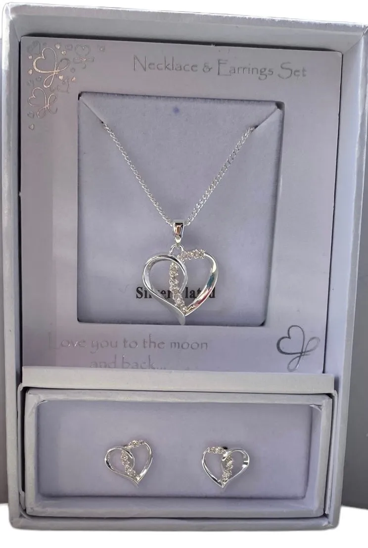 Silver Plated Eternal Love Heart Necklace And Earrings Gift Set