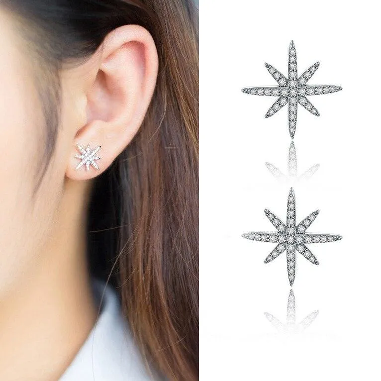 Star Stud Earrings Cubic Zirconia Gold Plated