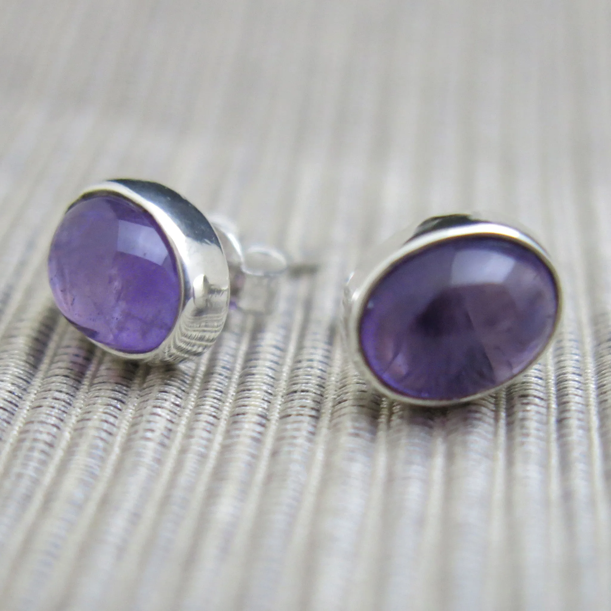 Sterling Silver and Amethyst Stud Earrings