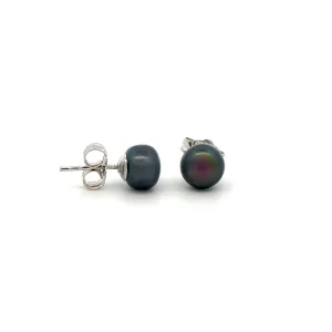 Sterling Silver Freshwater Black 6-7 mm Pearl Stud Earrings