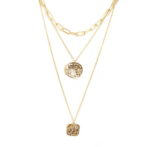 Three Layered Necklace with Gold Coin Pendant