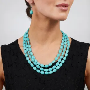 Three-strand Turquoise Gemstone Beaded Necklace for Women