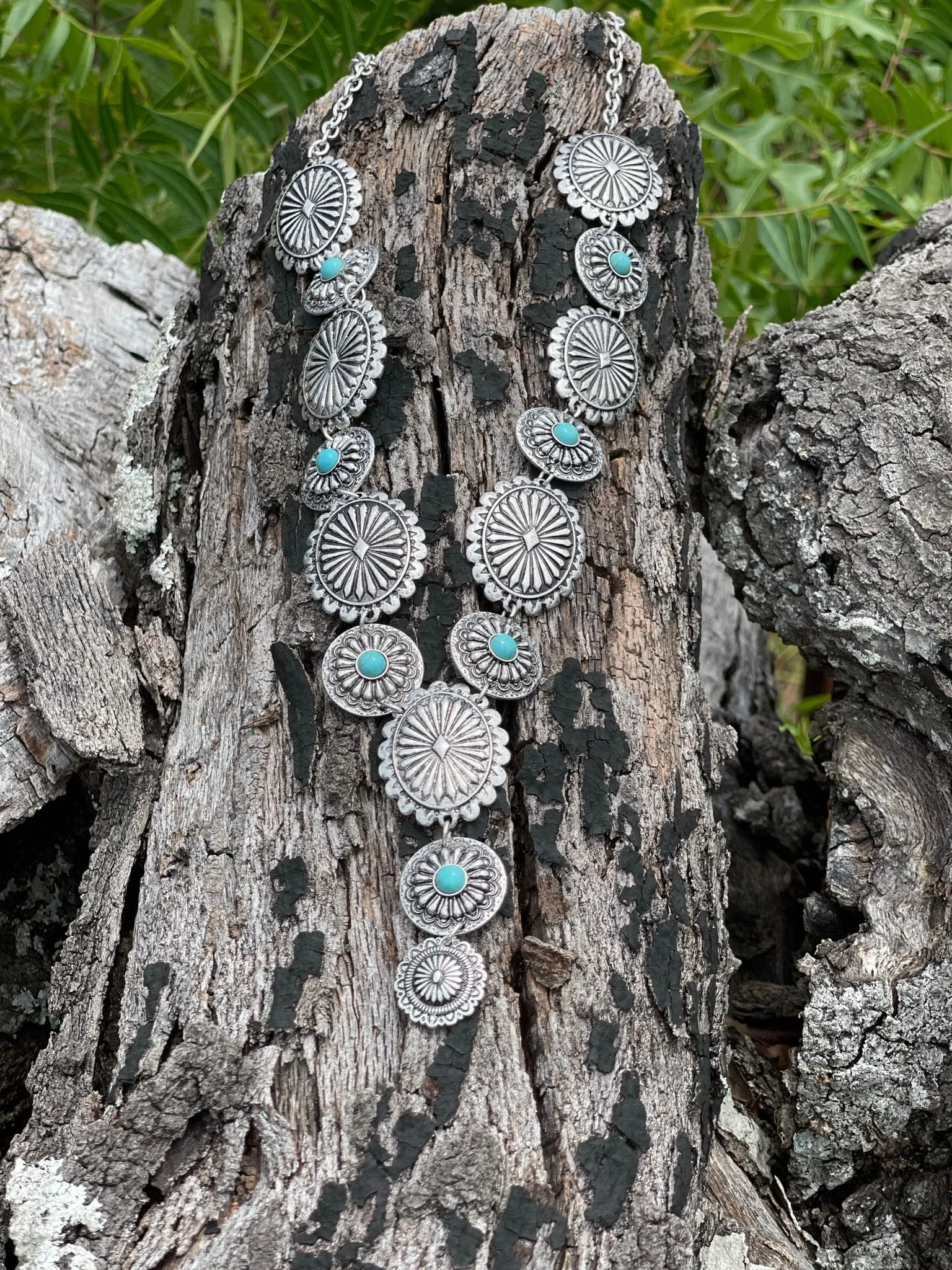 Turquoise Accent Concho Necklace