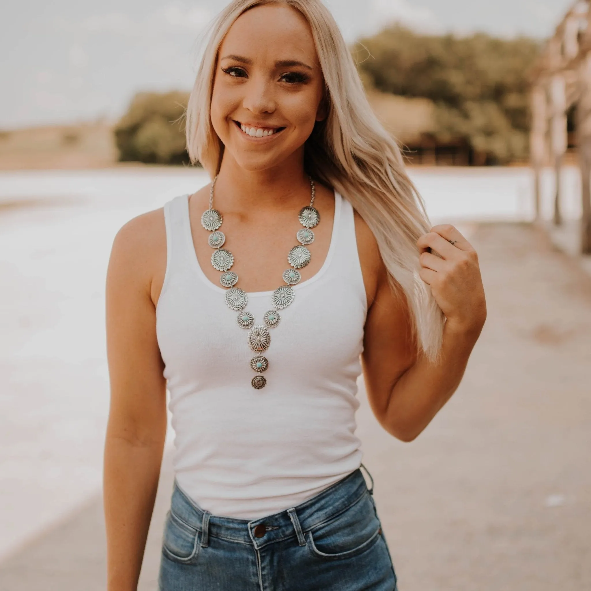 Turquoise Accent Concho Necklace