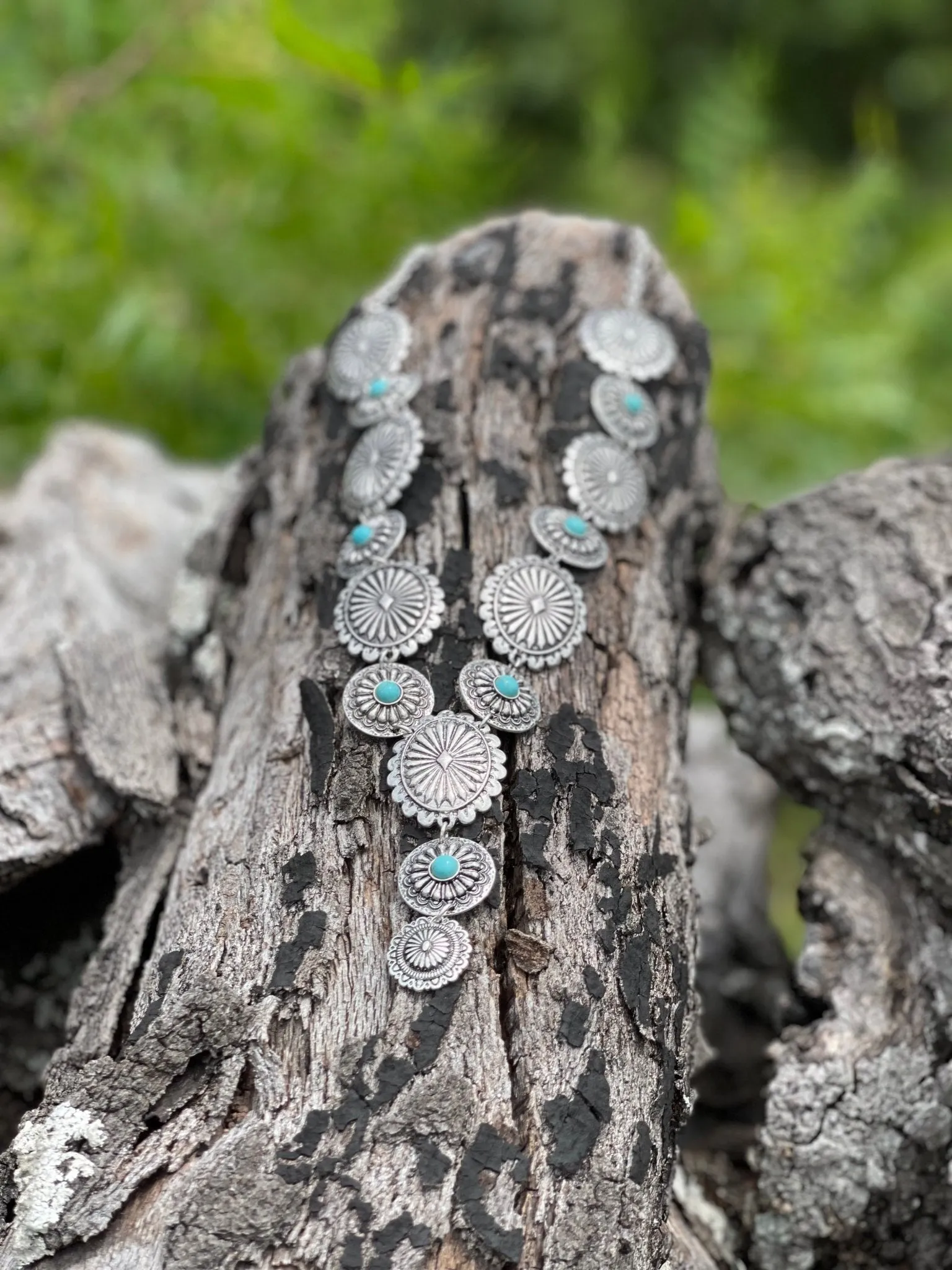 Turquoise Accent Concho Necklace