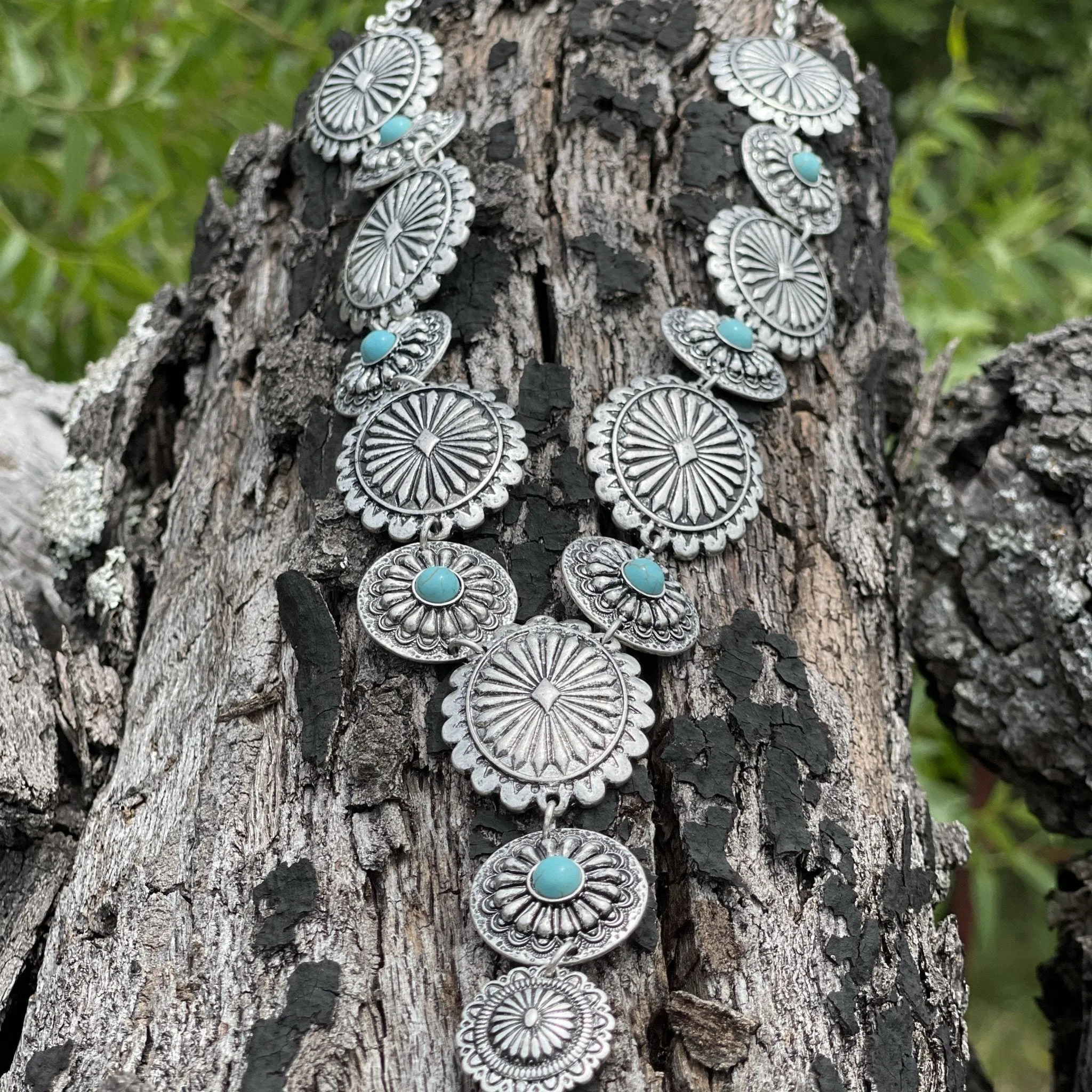 Turquoise Accent Concho Necklace