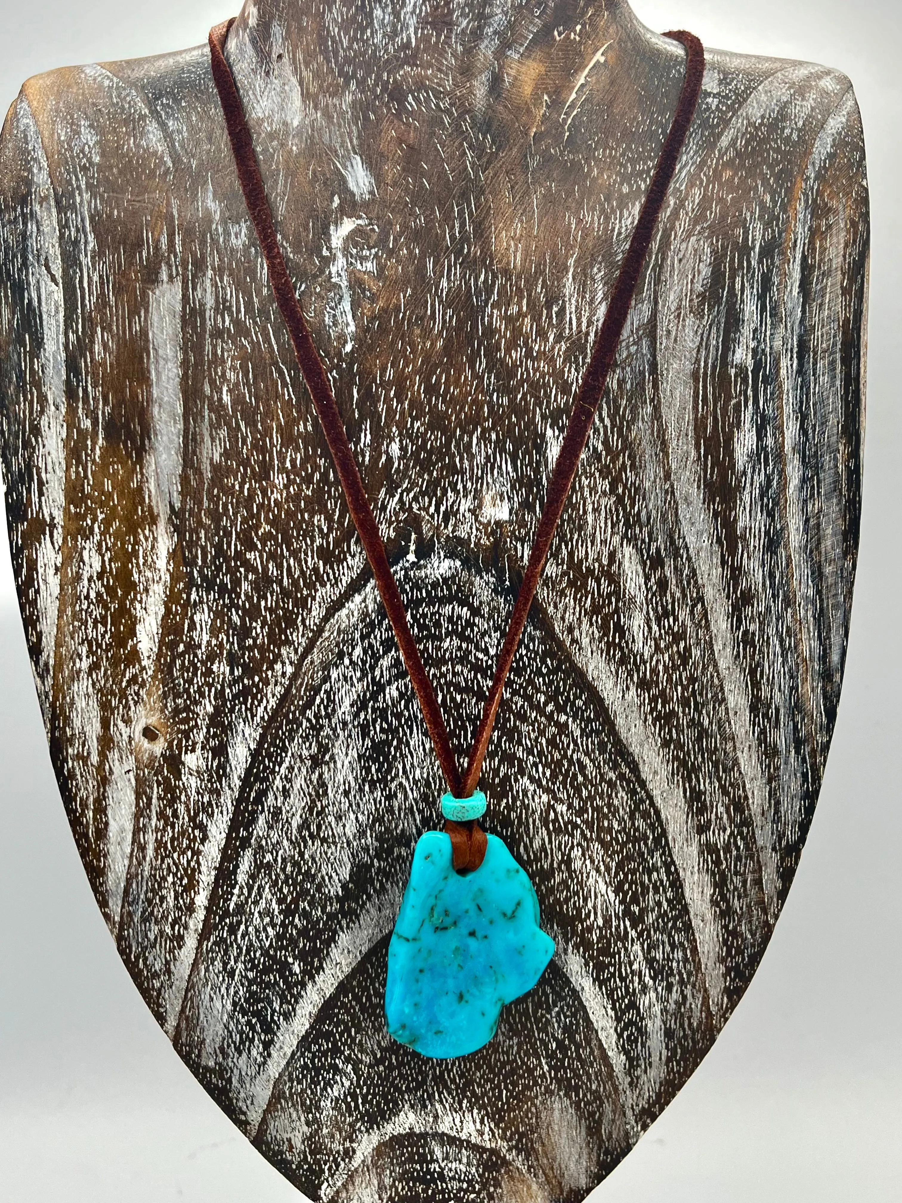 Turquoise Chunk Necklace on Leather