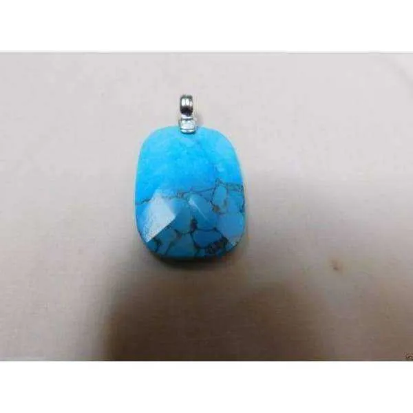 Turquoise Stone Rectangle Pendant With .925 Silver Bale And Silver 19" Necklace