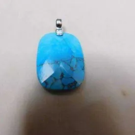 Turquoise Stone Rectangle Pendant With .925 Silver Bale And Silver 19" Necklace