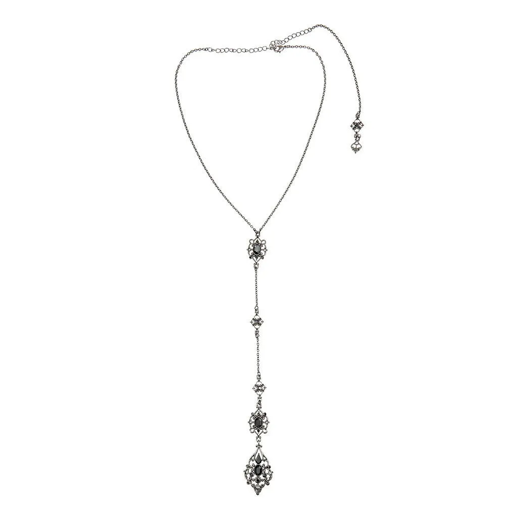 Victorian Lariat Necklace in Hematite