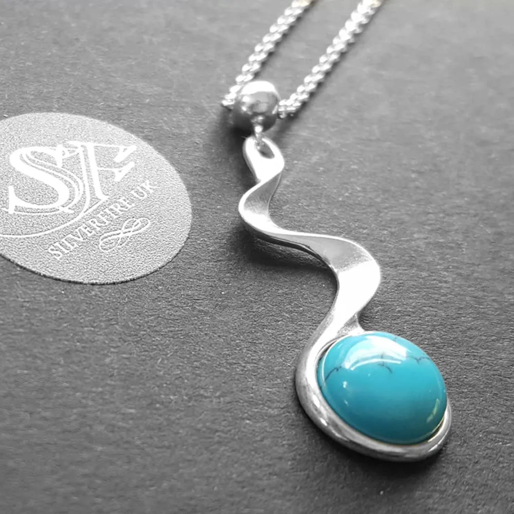 Wave Necklace With Turquoise Gemstone