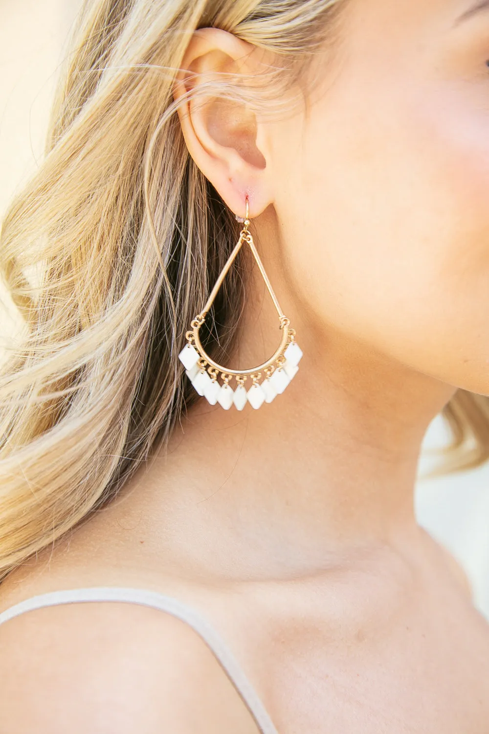 White Chandelier Fringe Teardrop Dangle Earrings (dropship)