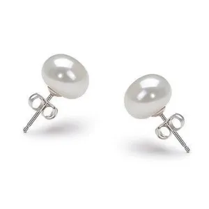 White Freshwater Pearl Stud Earrings Sterling Silver Plated 6-7mm