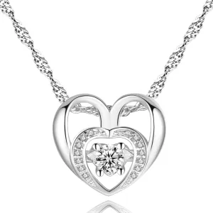 White Gold Double Heart Necklace with Cubic Zirconia Necklace for Women