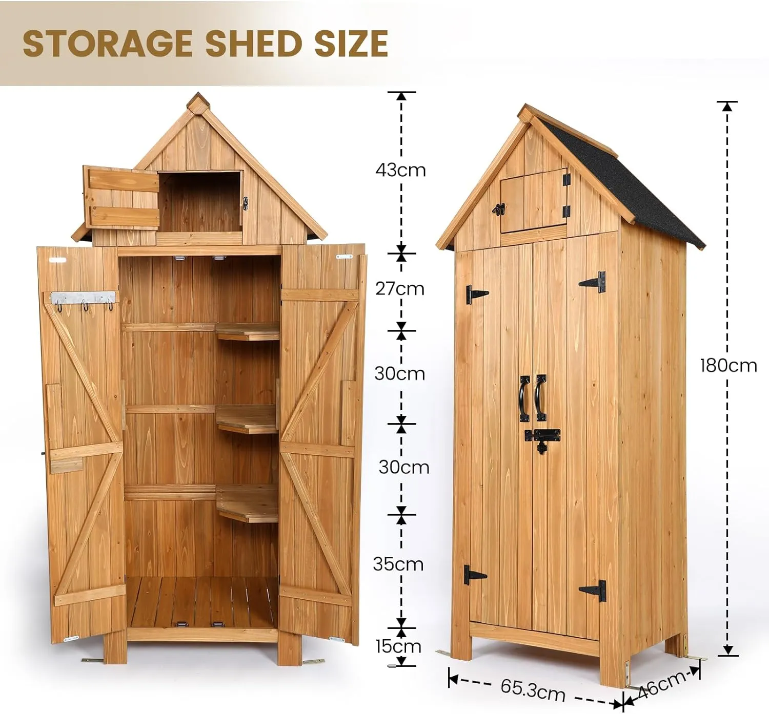 Wooden Outdoor Storage Shed with Double Doors, 70”