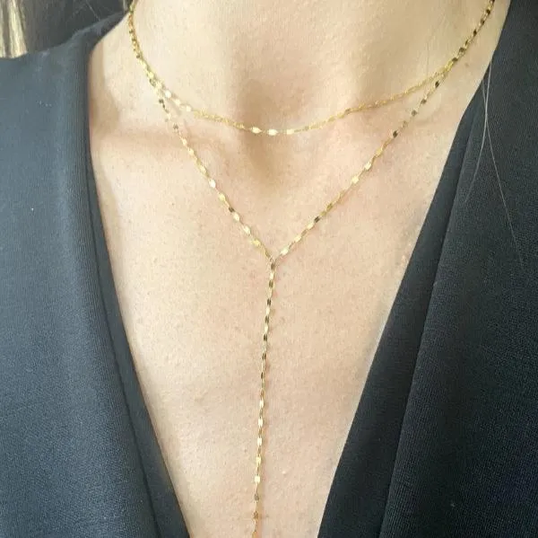 Yellow Gold Double Chain Lariat Necklace