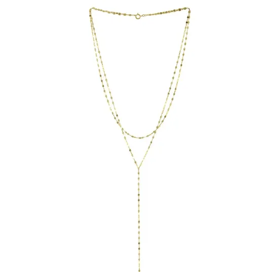 Yellow Gold Double Chain Lariat Necklace